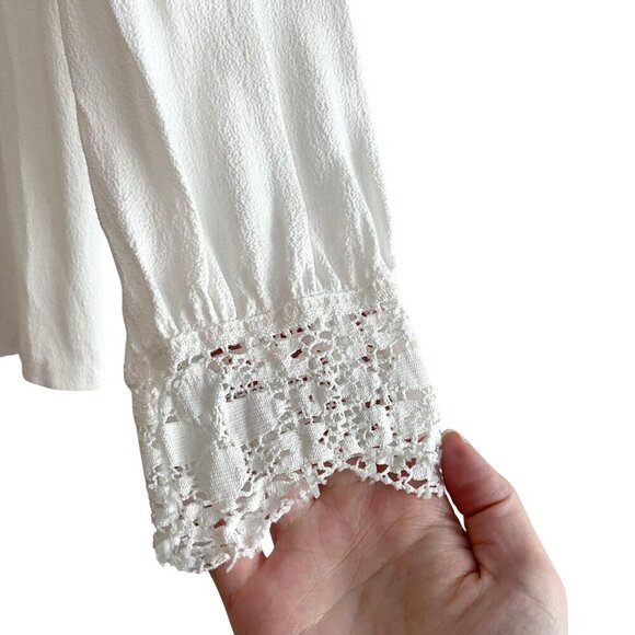 Sandro Paris Casey Lace Crepe Top Blouse Tunic Ecru Creme White Sz 2 - Picture 9 of 10